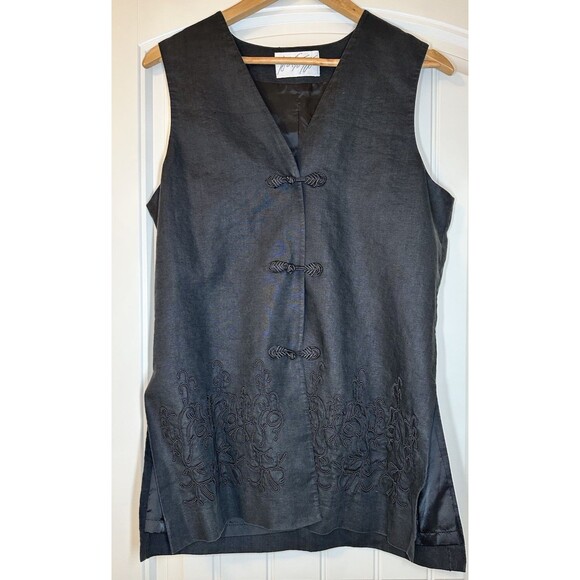 Vintage Lord N Taylor Women’s Black  100% Linen Vest with Asian Accents size 8 - Picture 1 of 9